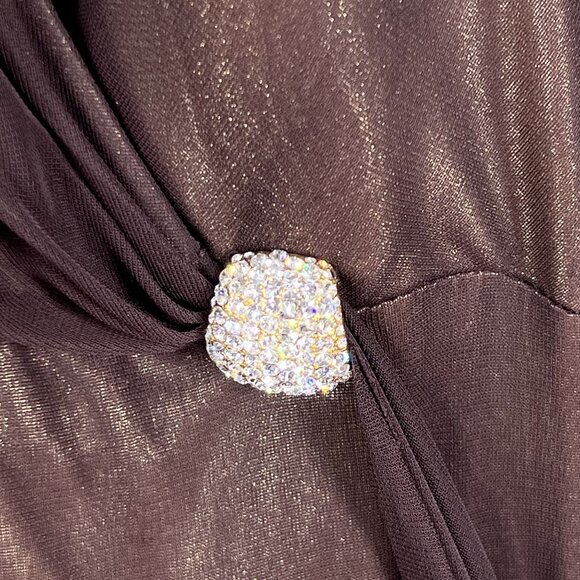 Cache Womens 8 Halter Backless Brown Gold Shimmer Evening Gown Rhinestone Accent - Picture 7 of 16